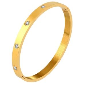 New Gold Plated Stainless Steel Bracelet with Crystal Accents – Larger Size